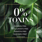 Refect Beauty Herbal Essences conditioner graphic highlighting 0% toxins, paraben-free, and silicone-free ingredients.