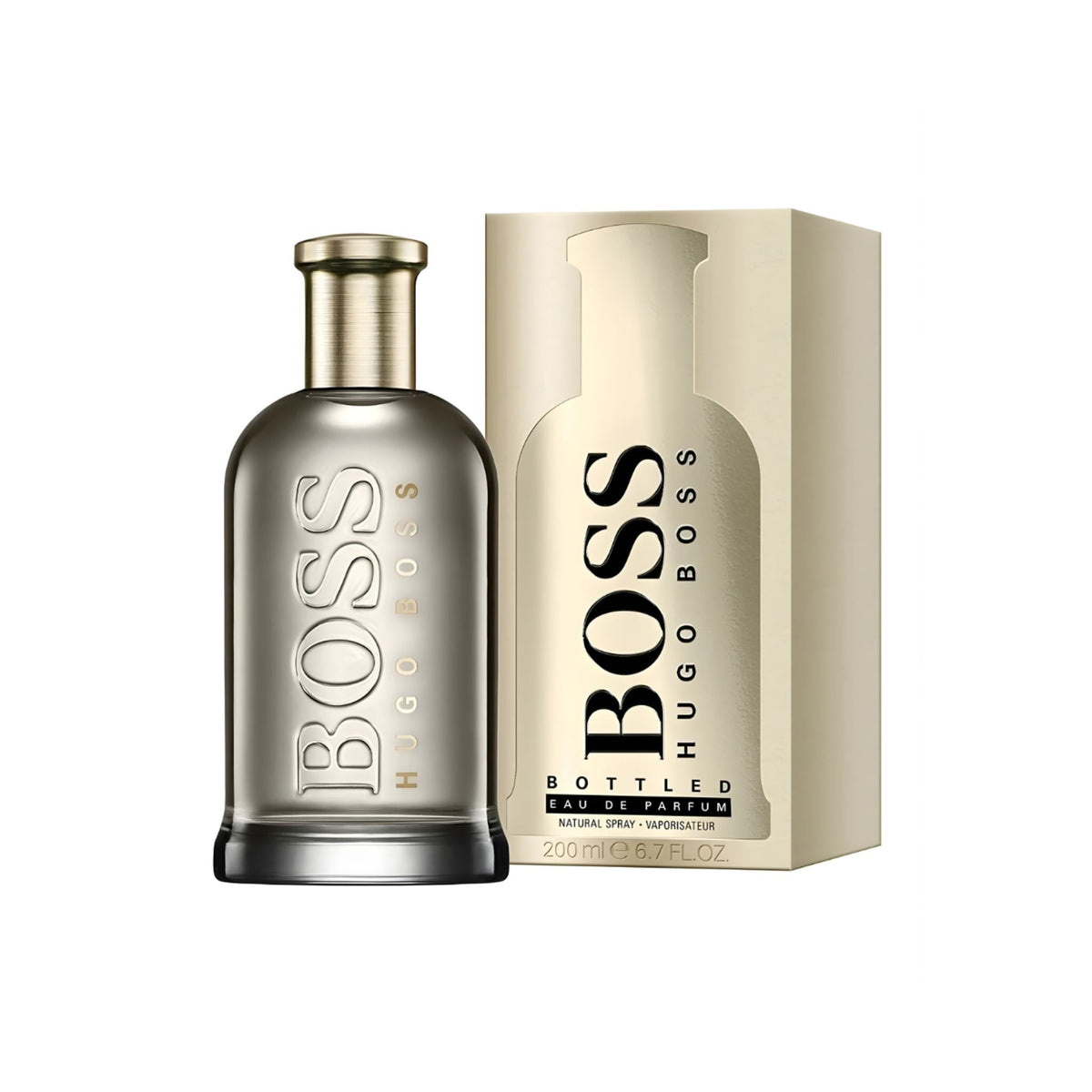 Refect Beauty Hugo Boss Bottled Eau de Parfum glass bottle and beige box packaging for men