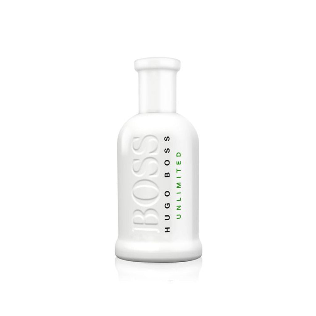 Refect Beauty Hugo Boss Bottled Unlimited Eau de Toilette in a sleek white glass bottle with green text