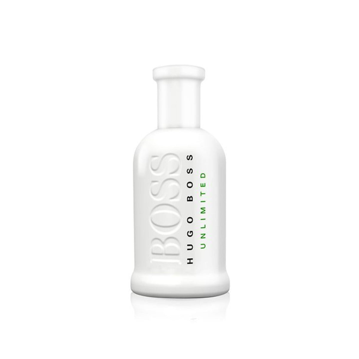 Refect Beauty Hugo Boss Bottled Unlimited Eau de Toilette in a sleek white glass bottle with green text