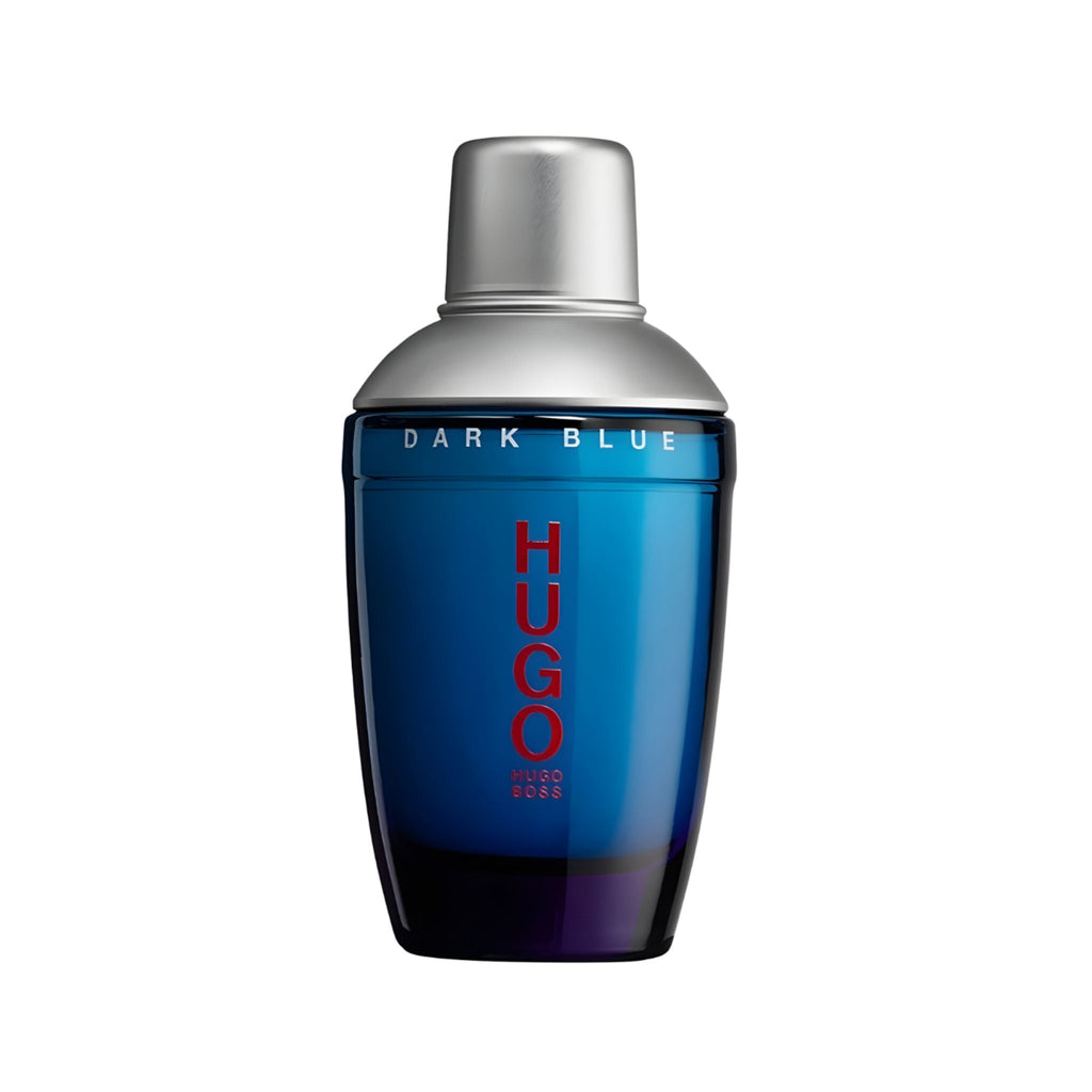 Refect Beauty Hugo Boss Dark Blue eau de toilette for men in a sleek blue glass bottle with a silver cap