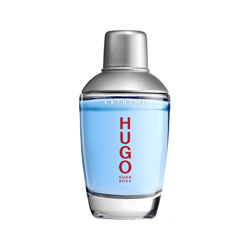 Refect Beauty Hugo Boss Extreme Eau de Parfum for men in a light blue glass bottle with a silver cap