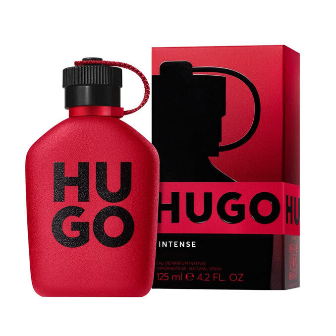 Refect Beauty Hugo Boss Intense Eau de Parfum in a bold red bottle with matching box packaging for men
