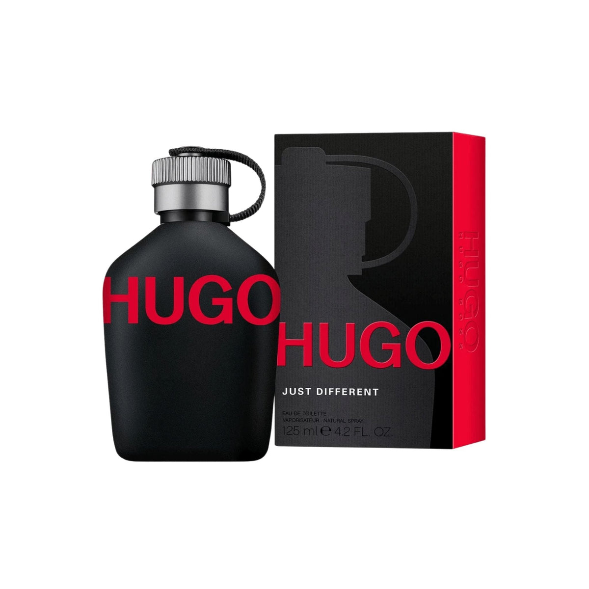 Refect Beauty Hugo Boss Just Different Eau de Toilette bottle and box with black finish and bold red branding