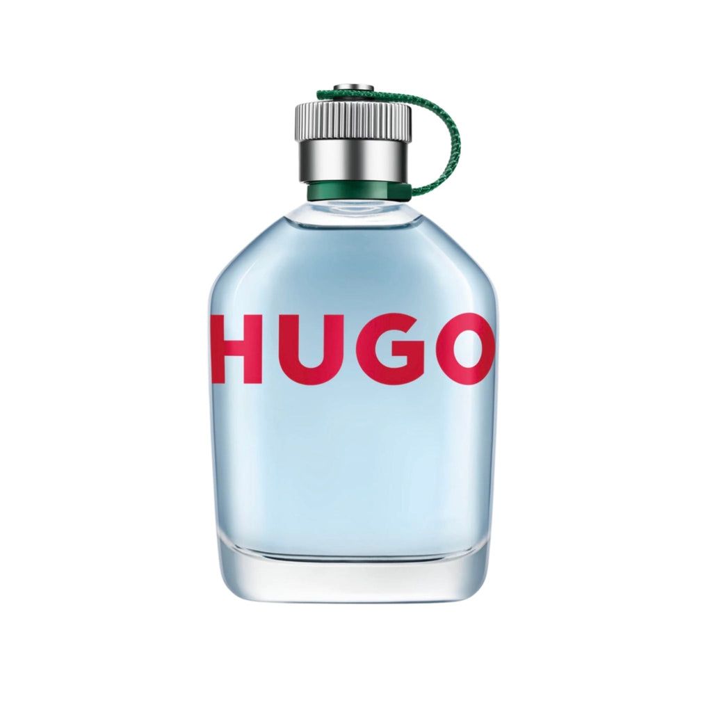 Refect Beauty Hugo Boss Hugo Man Eau de Toilette in a clear glass bottle with a signature green cap strap.