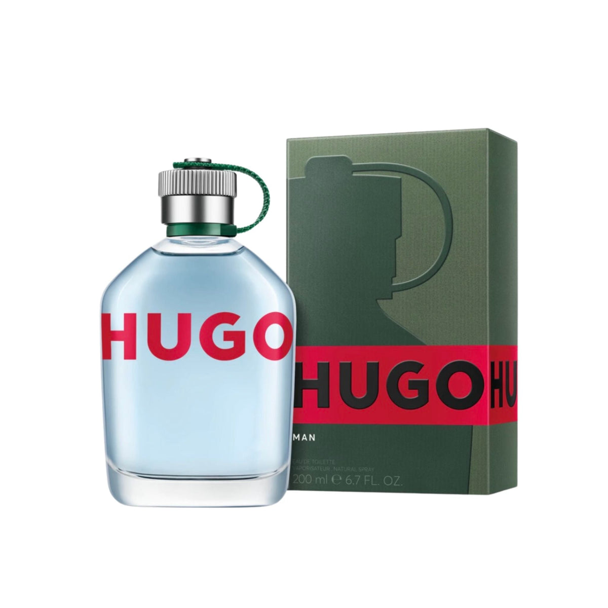 Refect Beauty Hugo Boss Hugo Man eau de toilette bottle with green box featuring red logo and canteen cap design