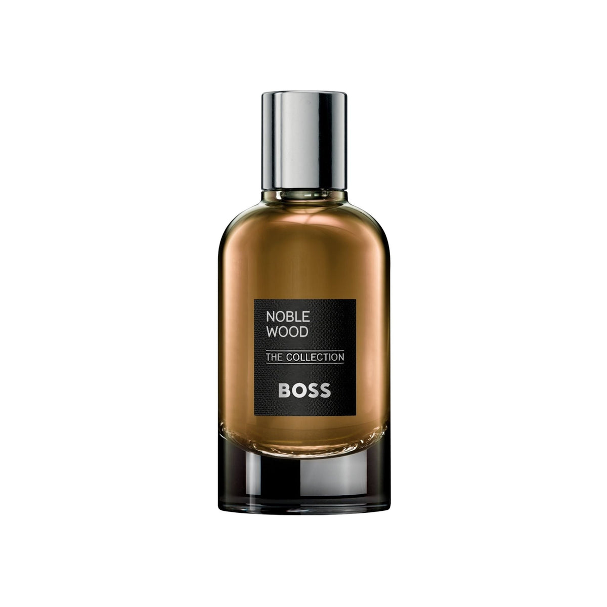 Refect Beauty Hugo Boss The Collection Noble Wood Eau de Parfum in a sleek glass bottle with a metallic silver cap.