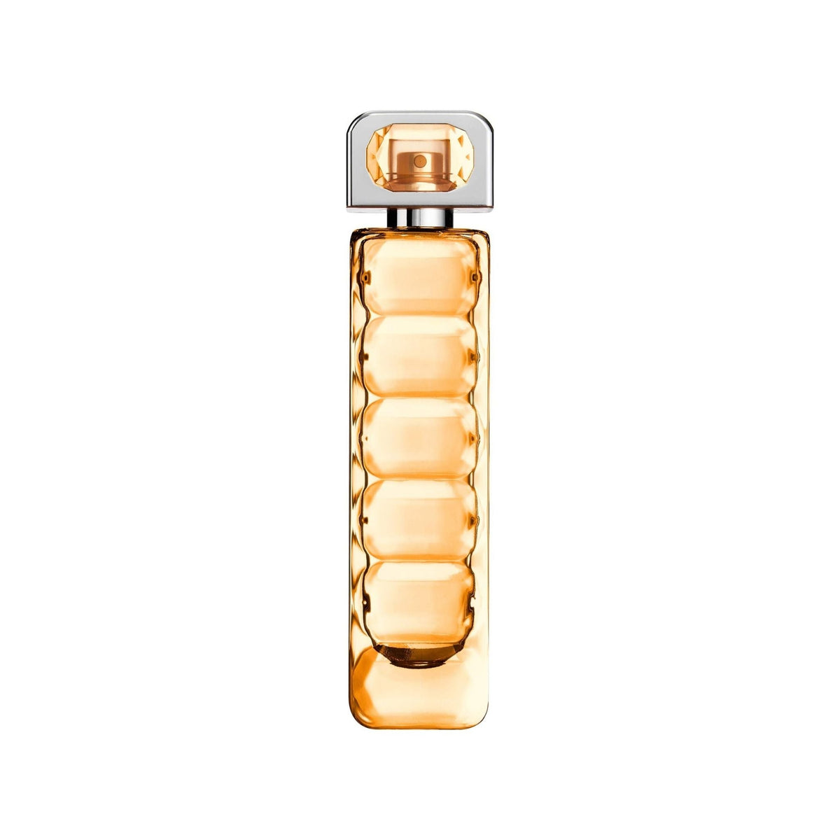 Refect Beauty Hugo Boss Boss Orange Woman Eau de Toilette in a tall, segmented amber glass bottle with silver cap.