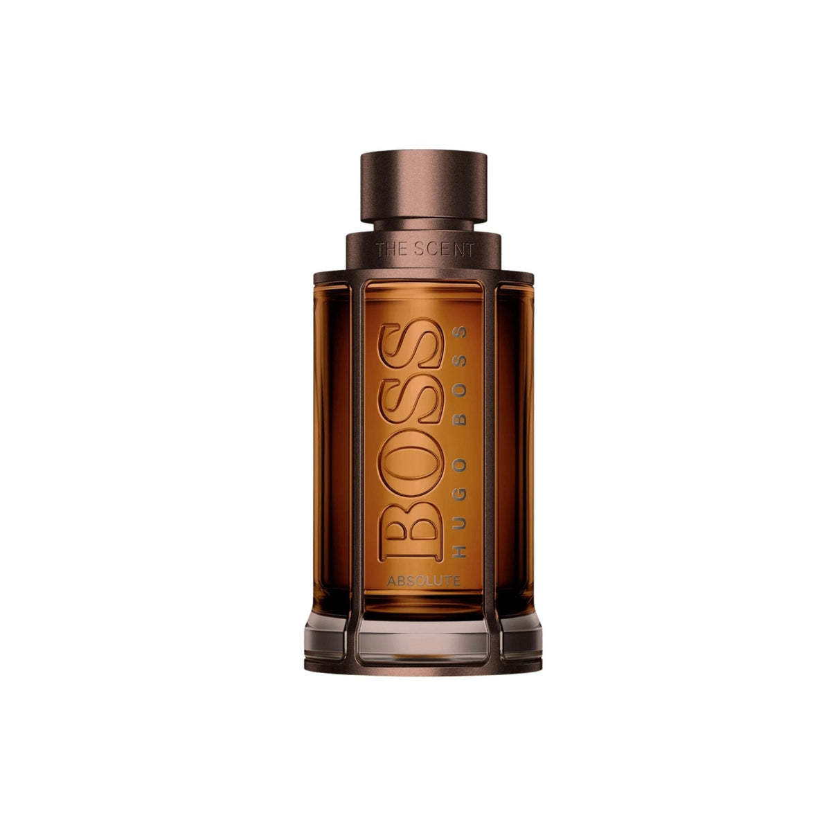 Refect Beauty Hugo Boss The Scent Absolute Eau de Parfum in a dark amber glass bottle with a metallic bronze cap.