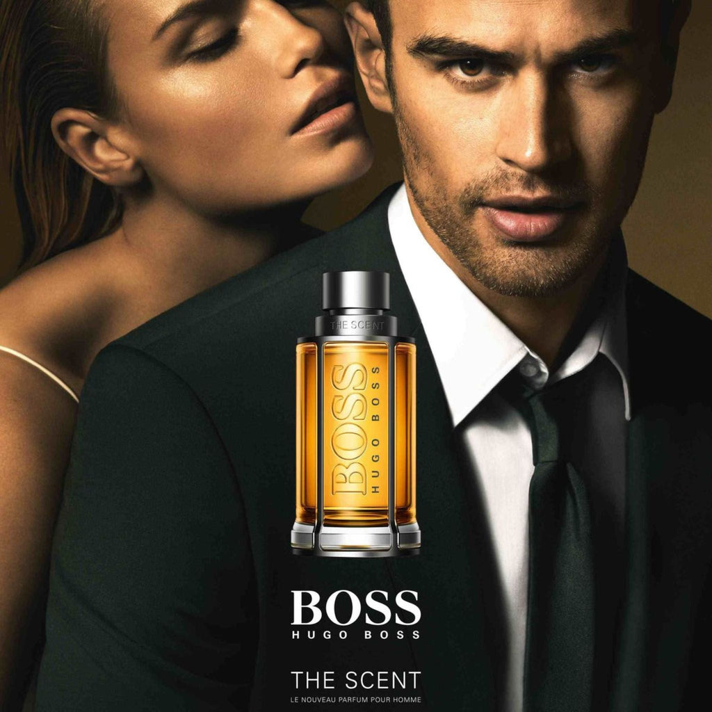Refect Beauty Hugo Boss The Scent eau de toilette bottle featuring amber liquid in a sophisticated glass design