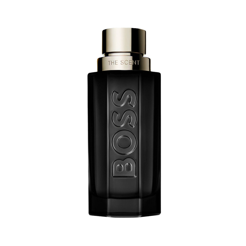 Refect Beauty Hugo Boss The Scent Magnetic Eau de Parfum in a sleek black glass bottle with a metallic gold cap.