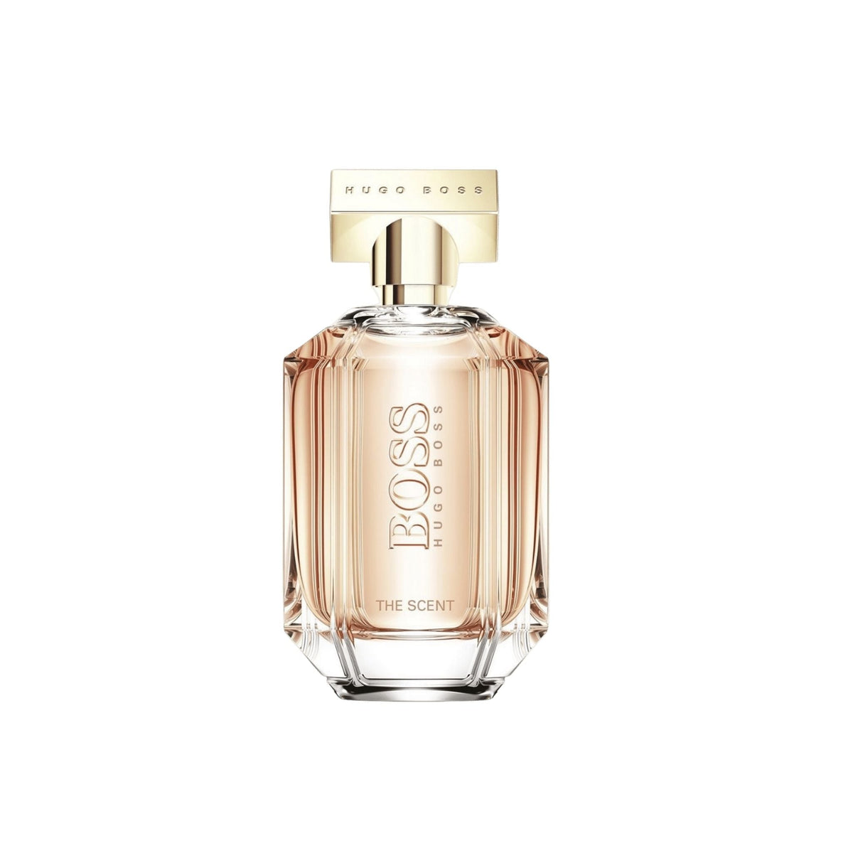 Refect Beauty Hugo Boss The Scent For Her Eau de Parfum in a faceted glass bottle with a gold cap