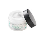Refect Beauty Spiervah Hyaluronic Facial Cream with Gardenia fragrance in an open glass jar with a black lid.