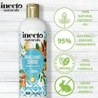 Refect Beauty Inecto Naturals Brilliant Shine Argan Shampoo bottle with natural ingredients and vegan icons