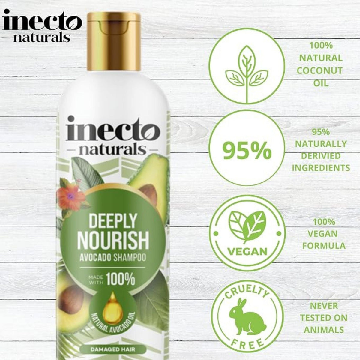 Refect Beauty Inecto Naturals Avocado Shampoo bottle with natural ingredients and vegan cruelty-free labels