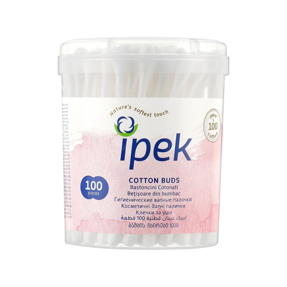 Refect Beauty Ipek cotton buds in a clear plastic container with 100 pieces for personal hygiene and beauty routines.