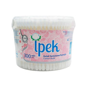 Refect Beauty Ipek cotton buds in a round 300-piece plastic container with soft white tips and paper sticks