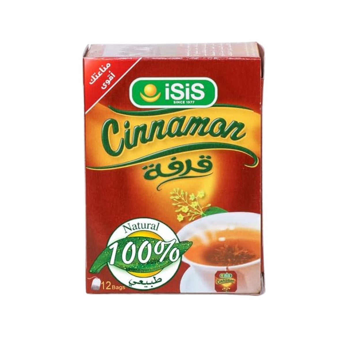 Refect Beauty Isis Natural Cinnamon herbal tea box containing 12 caffeine-free tea bags with aromatic spice flavor