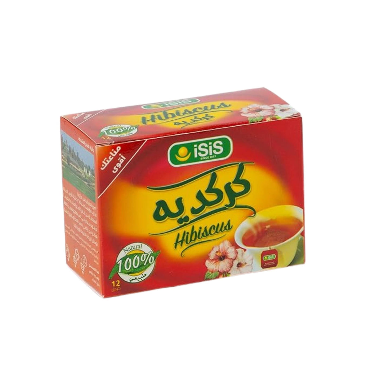 Refect Beauty Isis Natural Hibiscus herbal tea box containing 12 tea bags with vibrant red packaging