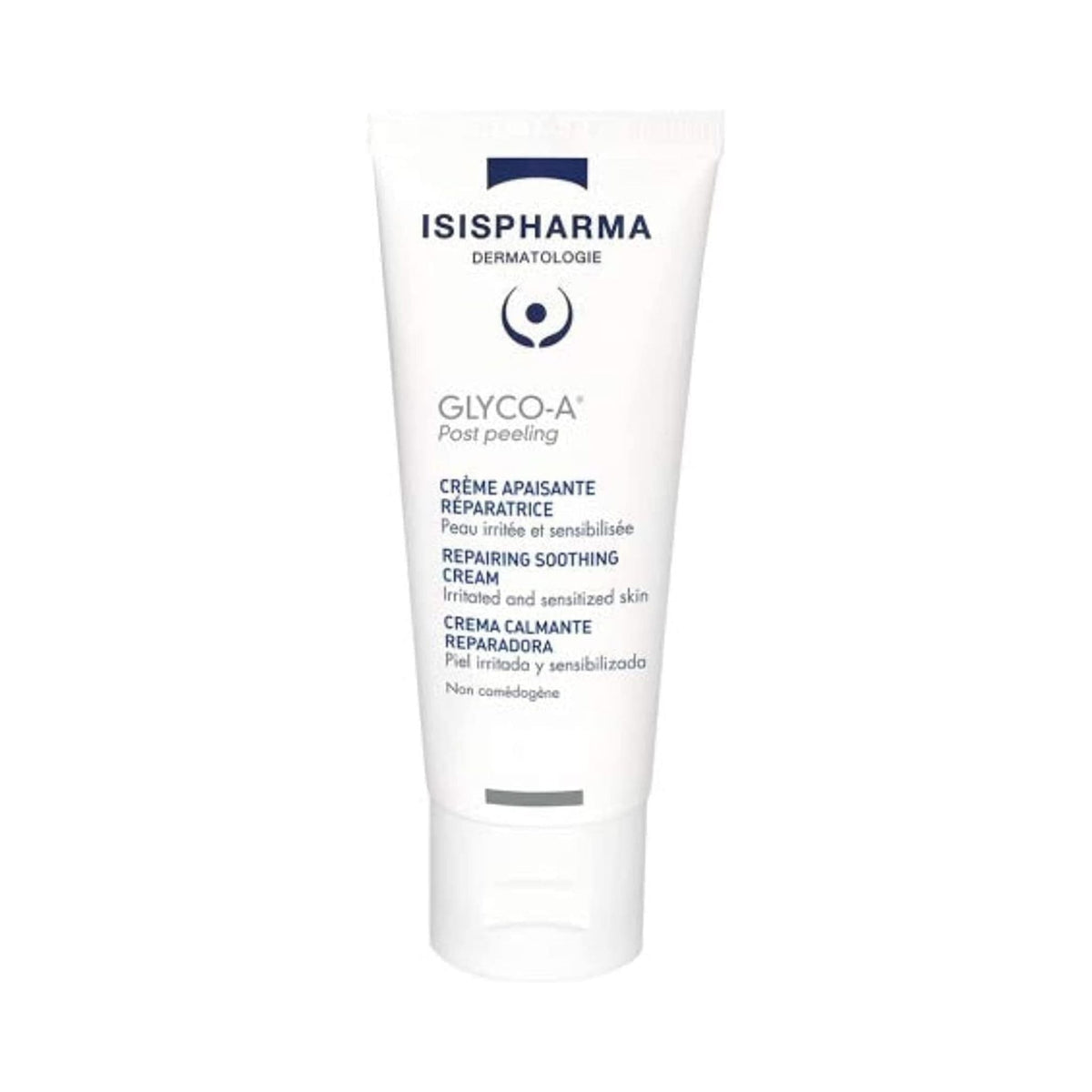 Refect Beauty ISIS Pharma Glyco-A Post Peeling Cream in a white squeeze tube for soothing and repairing skin.