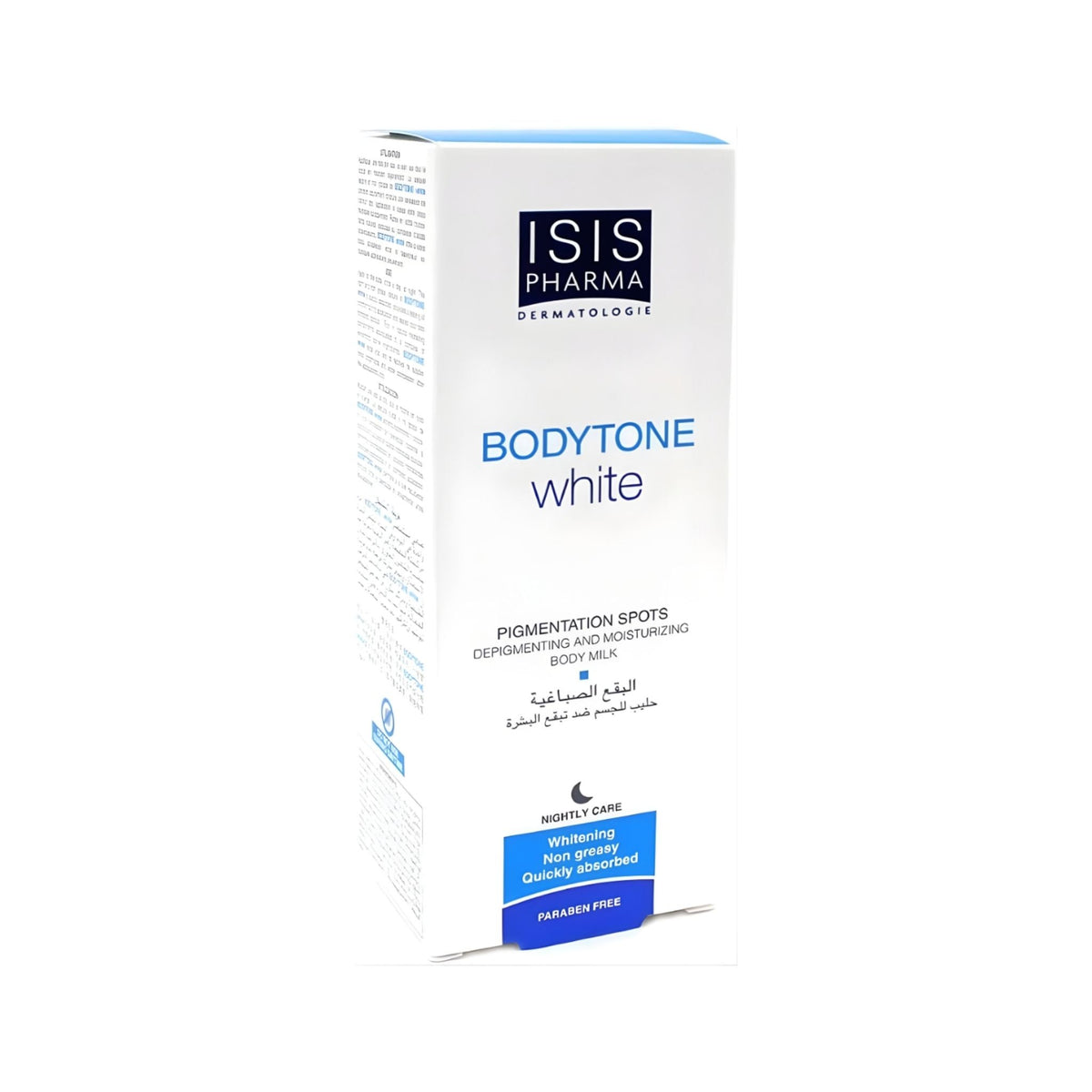 Refect Beauty Isispharma Bodytone White depigmenting body milk for dark spots and uneven skin tone in a white box.