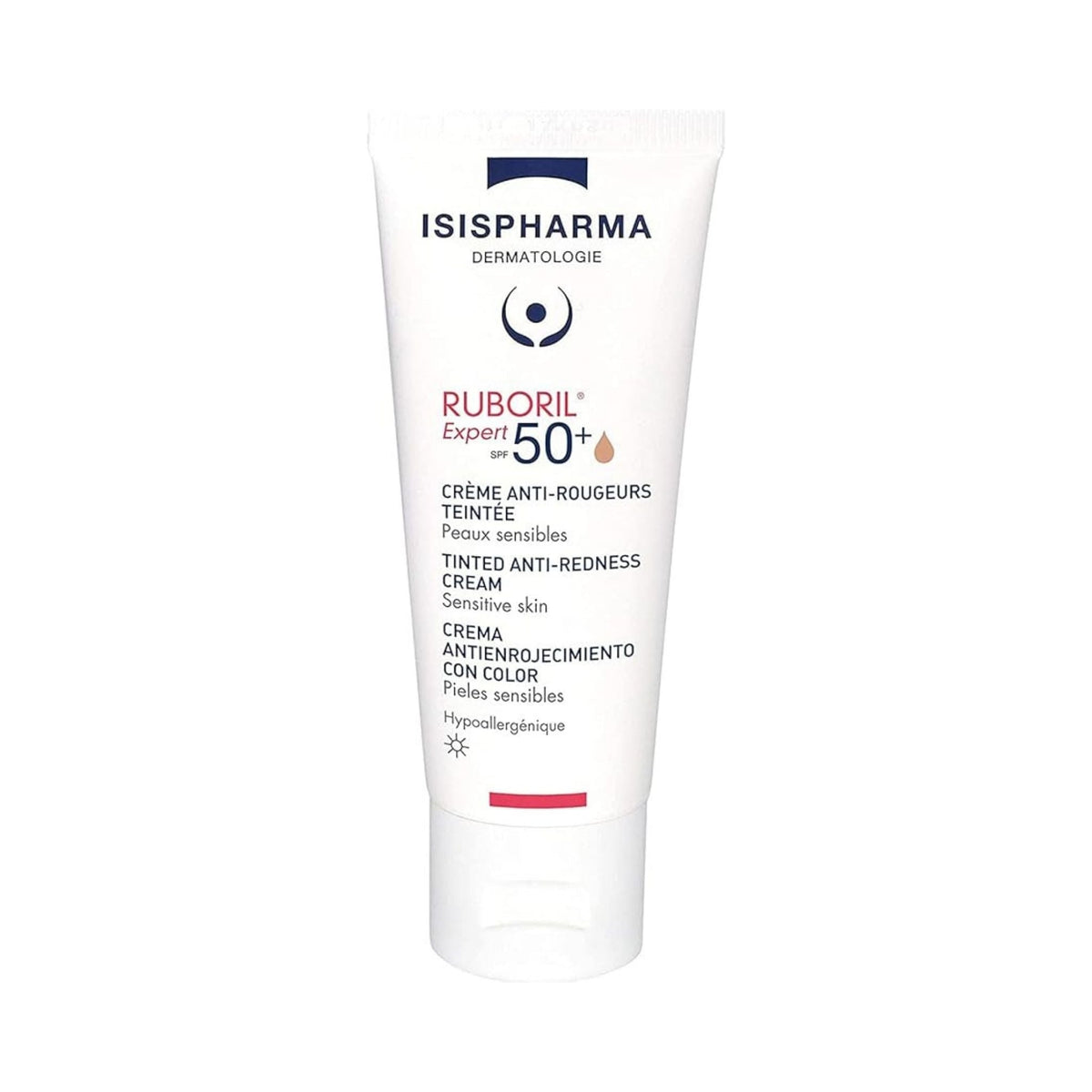 Refect Beauty Isispharma Ruboril Expert SPF 50+ tinted anti-redness cream for sensitive skin in a white tube