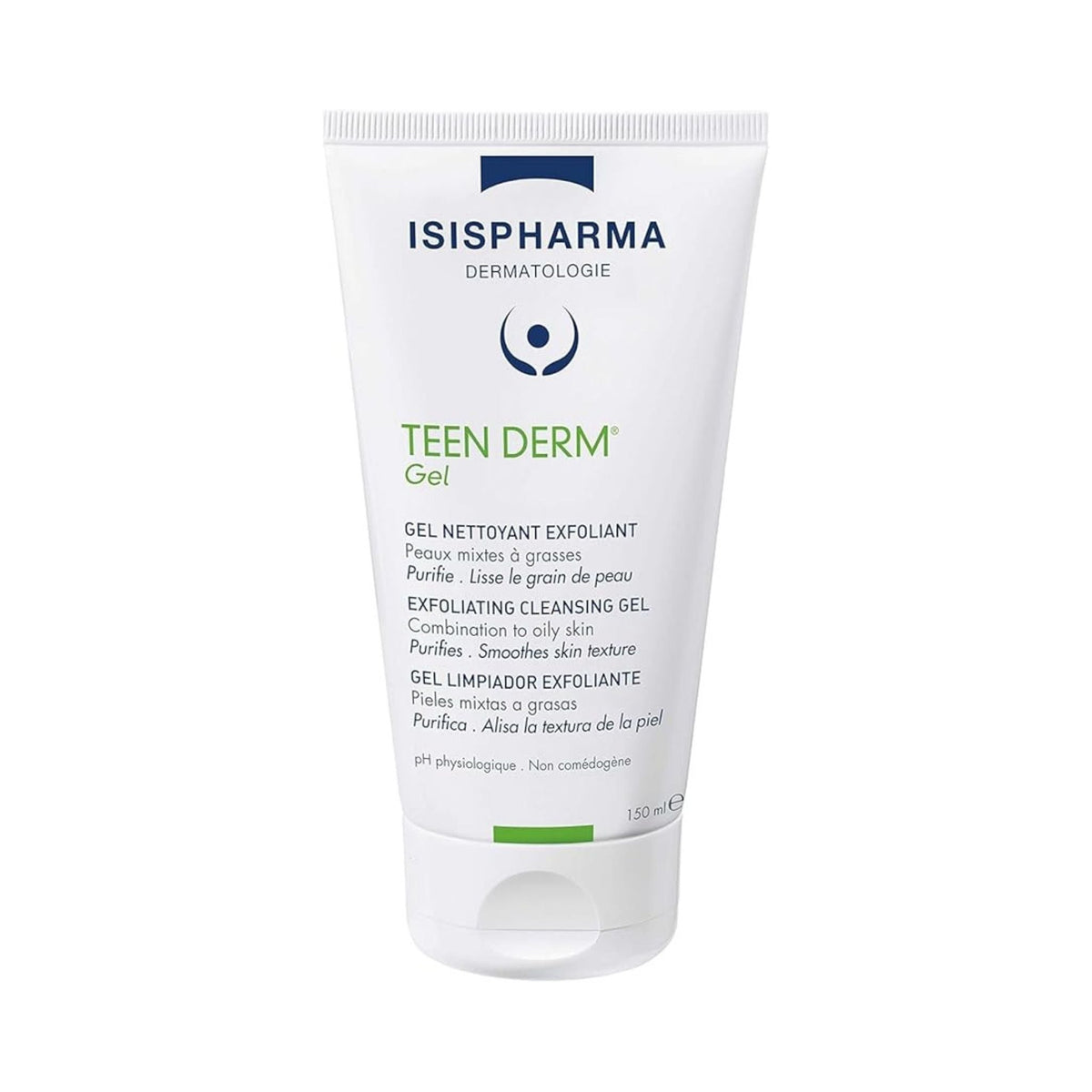 Refect Beauty Isispharma Teen Derm exfoliating cleansing gel for oily and acne-prone skin in a 150ml white tube.