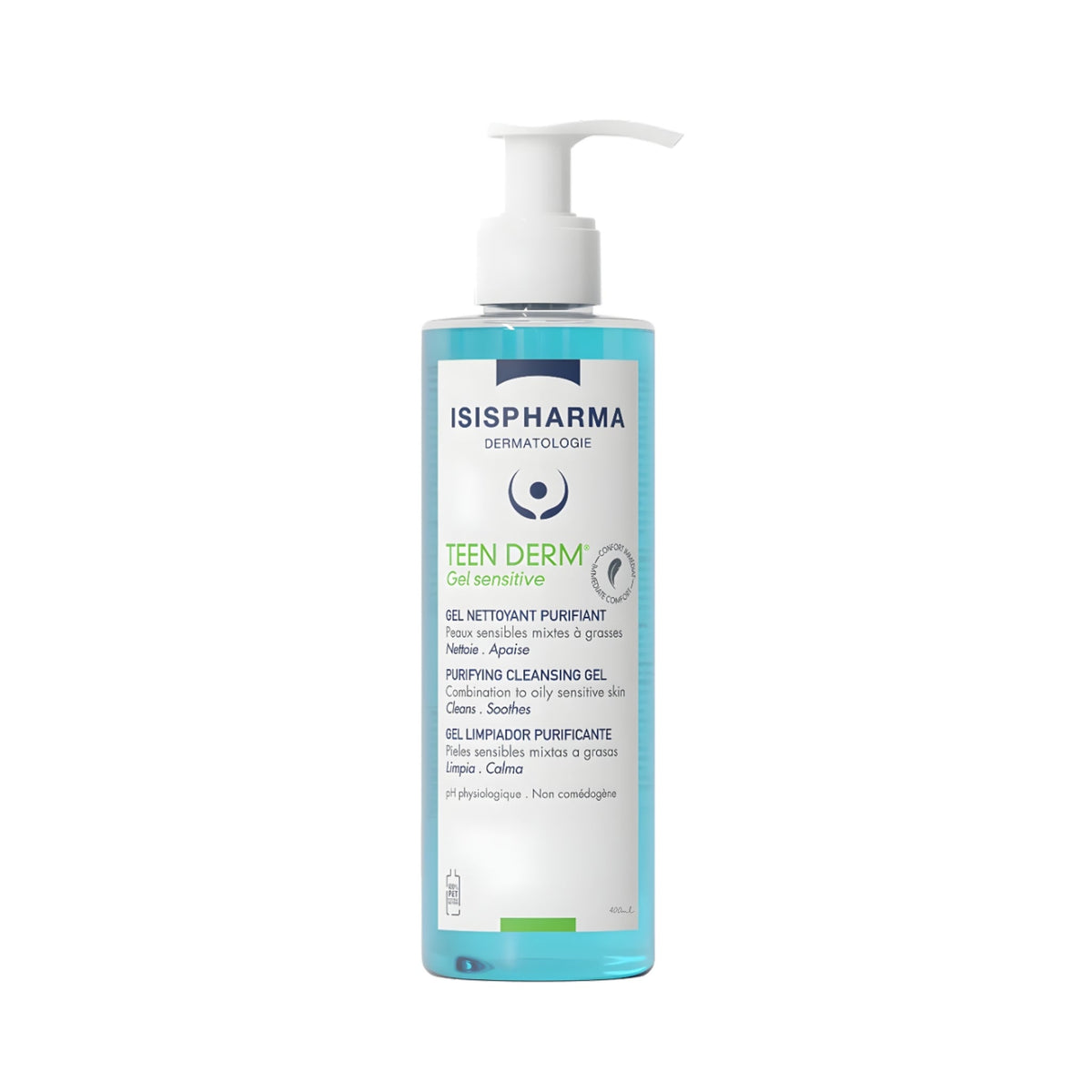 Refect Beauty Isispharma Teen Derm Gel Sensitive purifying face wash for oily and sensitive skin in a pump bottle