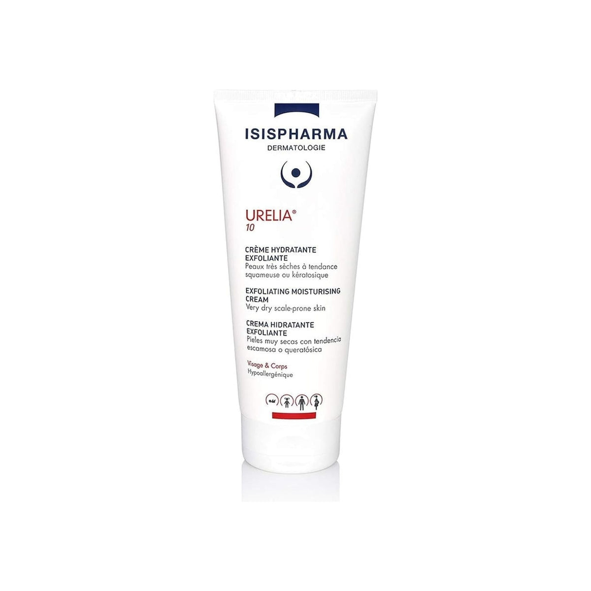 Refect Beauty Isispharma Urelia 10 exfoliating moisturizing cream for very dry, scale-prone skin in a white tube.