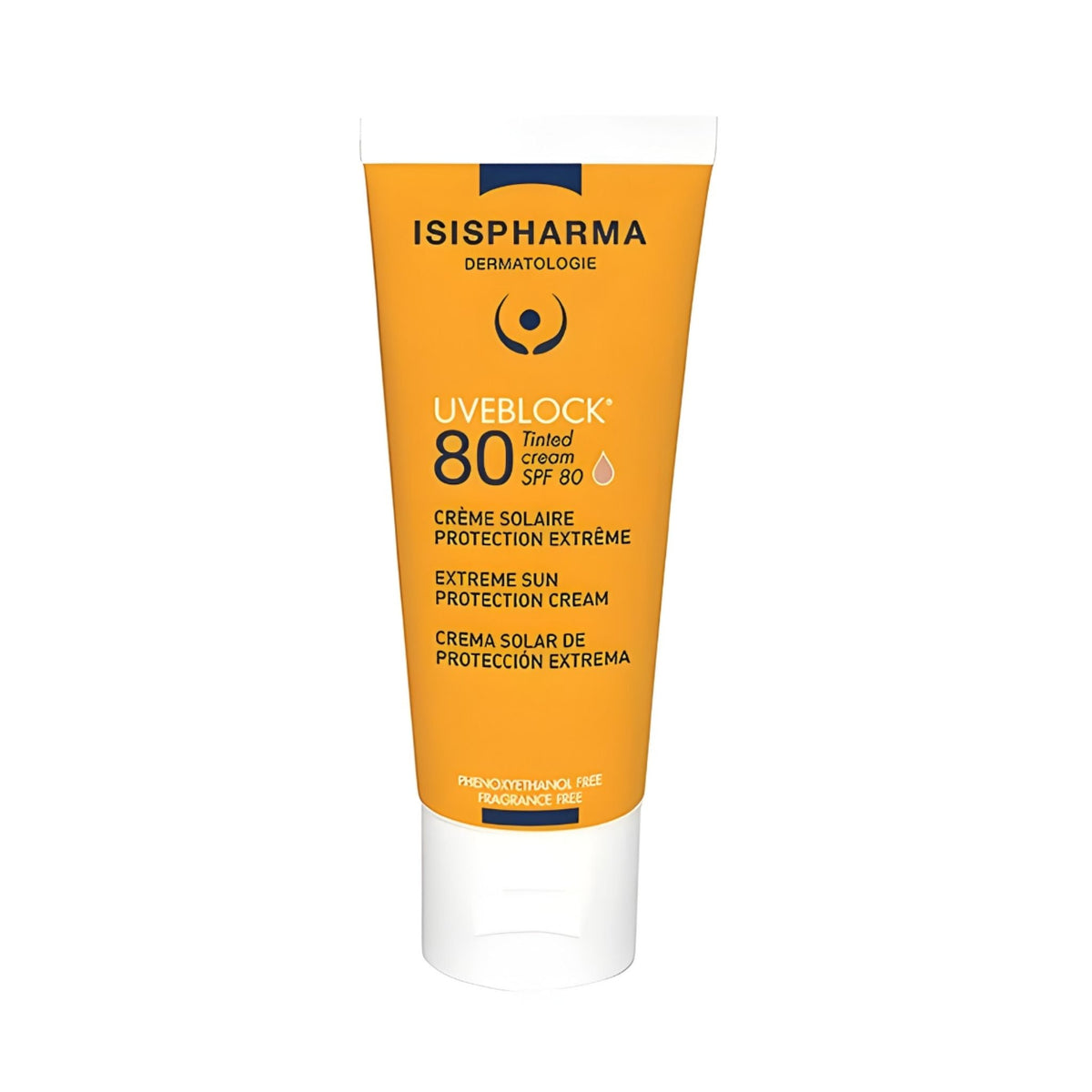 Refect Beauty Isispharma Uveblock SPF 80 invisible sun protection cream in an orange squeeze tube