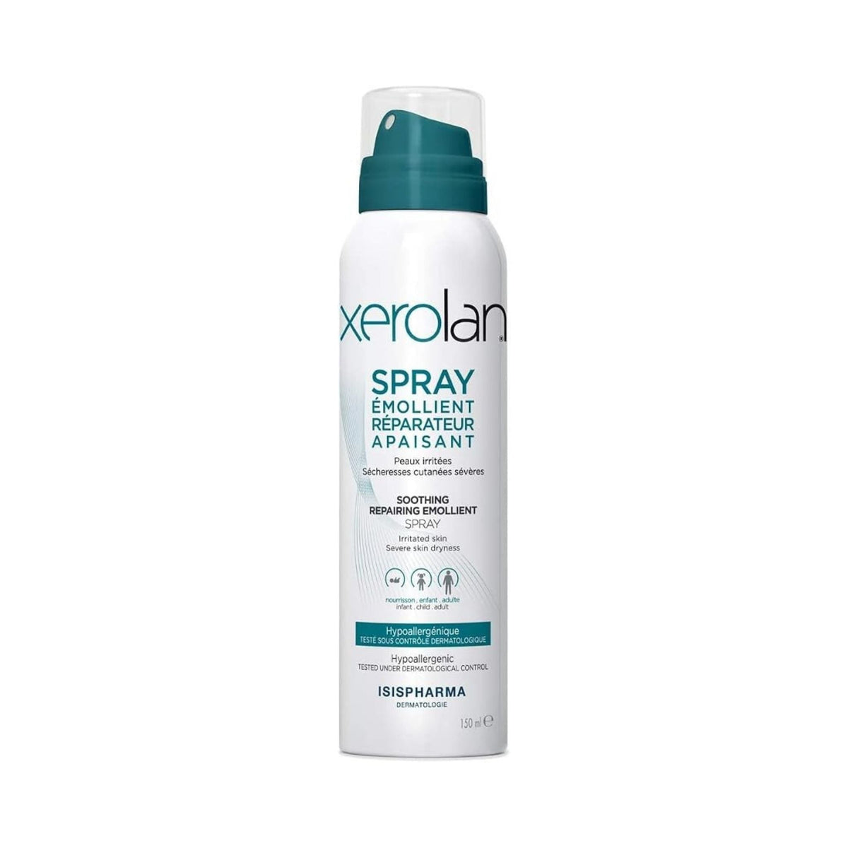 Refect Beauty Isispharma Xerolan soothing repairing emollient spray for irritated skin in a 150ml white bottle