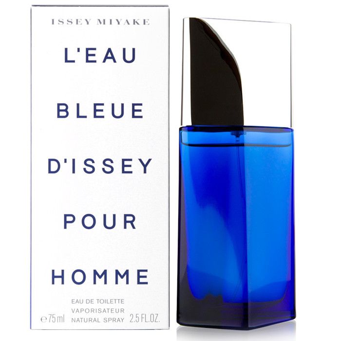 Refect Beauty Issey Miyake L'Eau Bleue d'Issey Pour Homme eau de toilette in a vibrant blue glass bottle with box