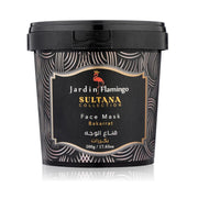 Refect Beauty Jardin Flamingo Bakarrat Sultana hydrating face mask in a black 500g jar with elegant gold pattern