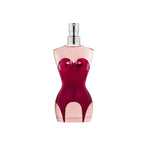 Refect Beauty Jean Paul Gaultier Classique Eau de Parfum in its iconic corset-shaped glass bottle with pink liquid.