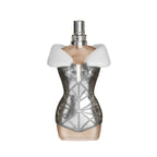 Refect Beauty Jean Paul Gaultier Classique Collector perfume bottle with a metallic silver corset and white fur collar
