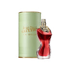 Refect Beauty Jean Paul Gaultier La Belle Eau de Parfum in a red glass bottle with gold rose cap and green tin case