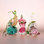 Refect Beauty Jean Paul Gaultier La Belle Rosea perfume bottle with golden rose detail surrounded by artistic crystals