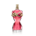 Refect Beauty Jean Paul Gaultier La Belle Rosea perfume bottle with a pink glass torso and golden rose embellishments