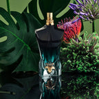 Refect Beauty Jean Paul Gaultier Le Beau Le Parfum bottle with black and green gradient torso and golden fig leaf.