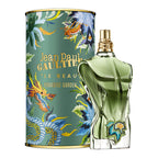 Refect Beauty Jean Paul Gaultier Le Beau Paradise Garden perfume bottle with green glass and embroidered leaf detail