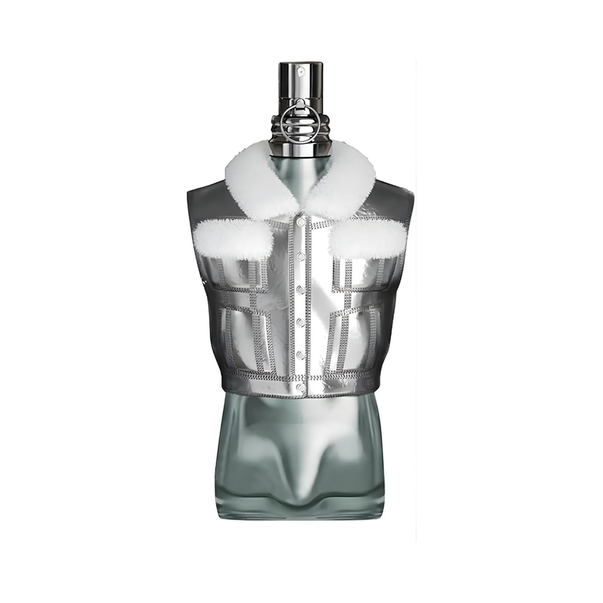 Refect Beauty Jean Paul Gaultier Le Male Collector Edition fragrance bottle featuring a metallic silver torso design.