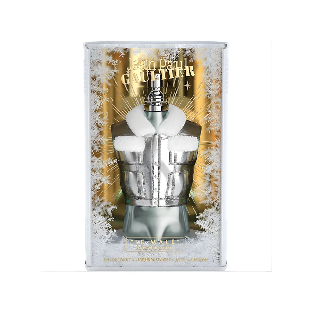 Refect Beauty Jean Paul Gaultier Le Male Collector Edition eau de toilette in a silver vest bottle with white fur trim
