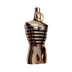 Refect Beauty Jean Paul Gaultier Le Male Elixir Parfum in a gold and brown striped torso-shaped glass bottle