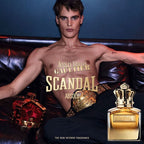 Refect Beauty campaign featuring a model with a Jean Paul Gaultier Scandal Absolu gold perfume bottle and crown