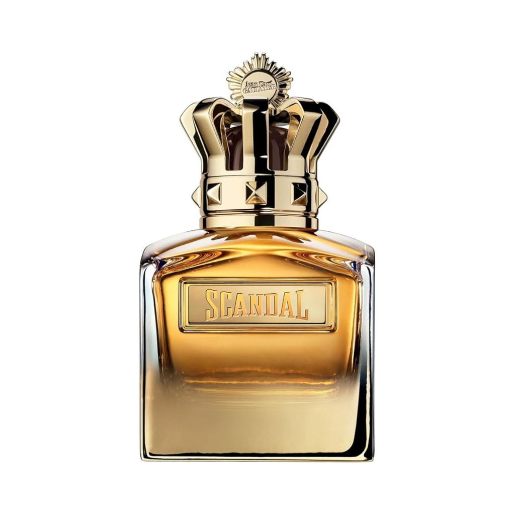 Refect Beauty Jean Paul Gaultier Scandal Absolu Pour Homme perfume bottle with a gold crown cap and amber glass.