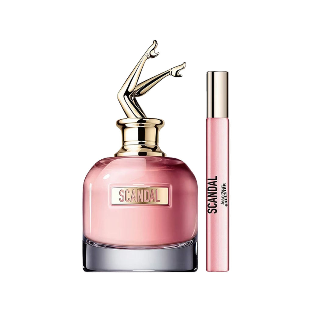 Refect Beauty Jean Paul Gaultier Scandal perfume gift set with 80ml bottle and 20ml travel spray in pink glass