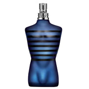 Refect Beauty Jean Paul Gaultier Ultra Male eau de toilette in a signature blue torso-shaped bottle with black stripes.