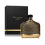 Refect Beauty John Varvatos Oud Eau de Parfum bottle with gold mesh overlay next to its black presentation box.