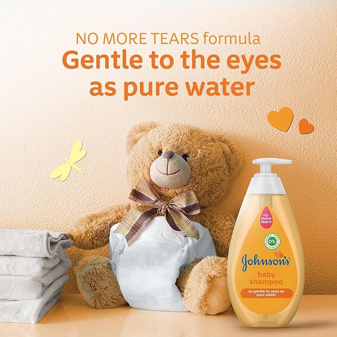 Refect Beauty Johnsons Baby Shampoo bottle with No More Tears formula next to a teddy bear on a soft background