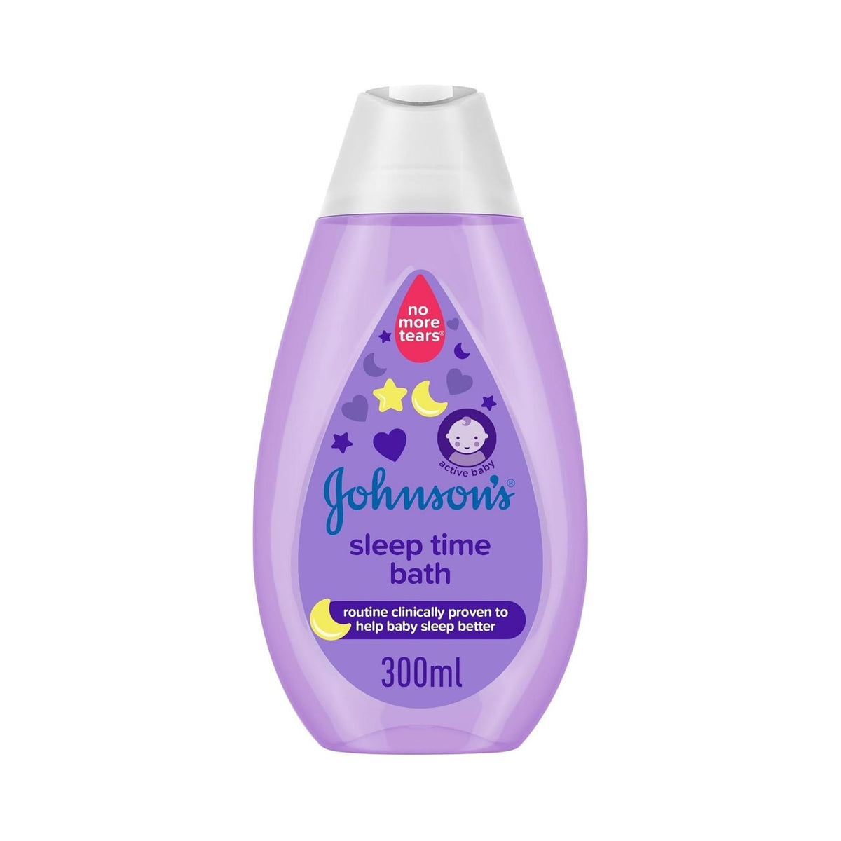 Refect Beauty Johnsons Baby Sleep Time bath wash in a 300ml purple bottle with calming moon and star graphics.